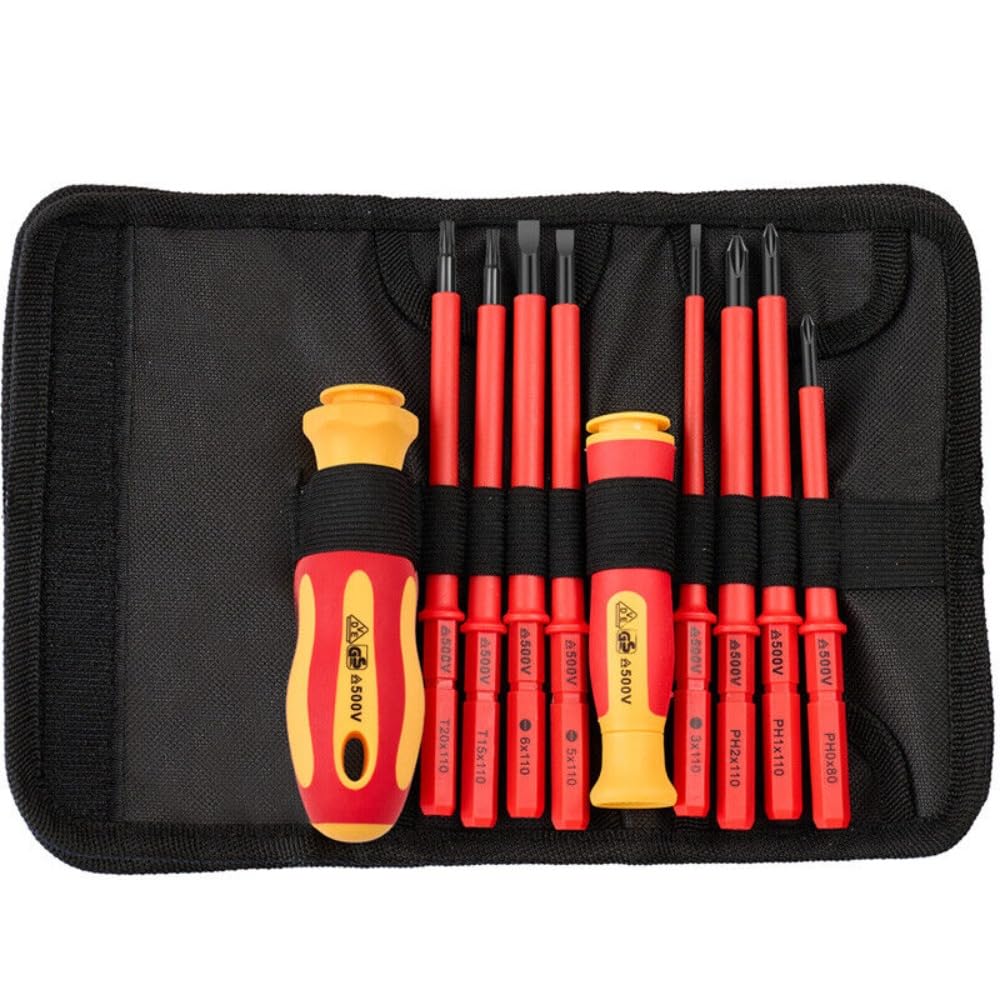 10Pcs Insulated Electrician Screwdriver Set Electrician Interchangeable Head for Cross Word Shaped Tool Kit