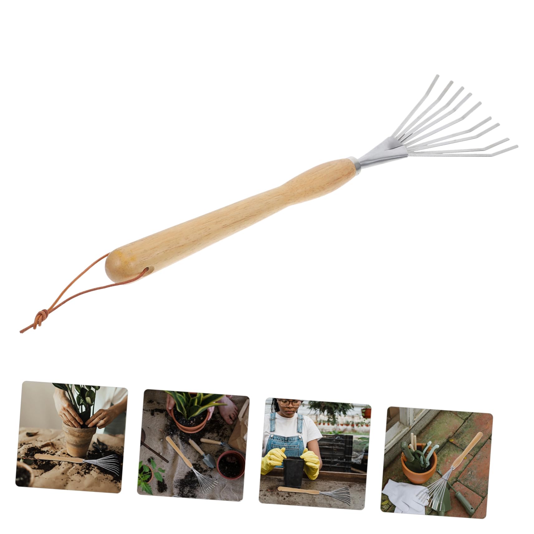 Rastrillo de Jardín para Césped con Mango Herramienta de Jardinería de Nueve Dientes para Limpiar Parterres y Céspedes