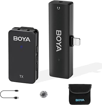 BOYA Wireless Lavalier Microphone for iPhone/iPad,2.4GHz Wireless Lapel Microphone with Gain&Noise Cancelling for YouTube,Tiktok Live Stream, Video Recording, Vlogging Wmic5-M3