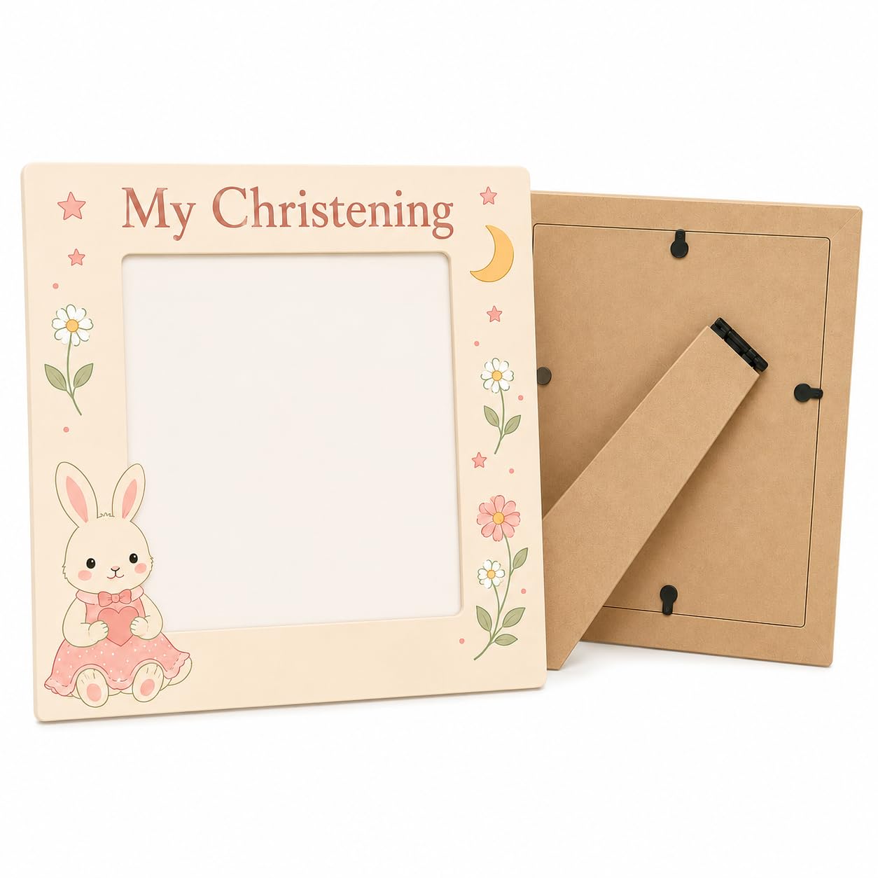 Baby Christening Gifts Photo Frame, Christening Gifts For Girls, Bunny & Floral Keepsake For 15x15cm Photo, Baptism Present For Goddaughter