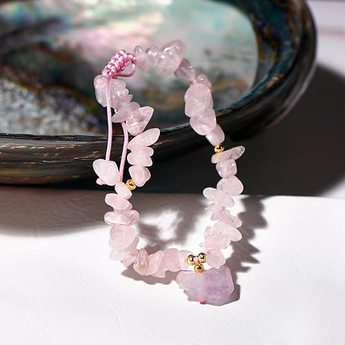 Miniatura 4 de Jewever Chip Reiki - Pulsera de cristal de cuarzo rosa con amatista cruda para mujer, cristales curativos y piedras preciosas para yoga, meditación