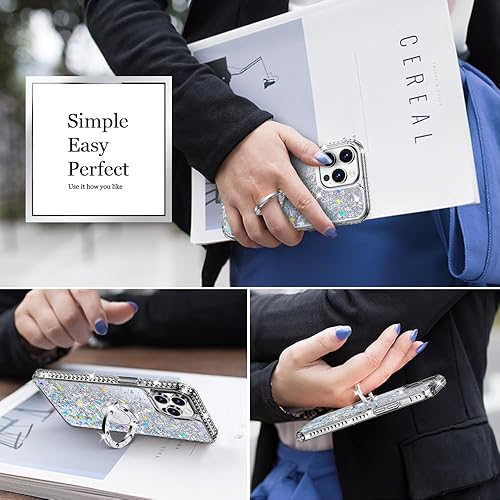 Miniatura 6 de Silverback Funda para iPhone 15 Pro Max, funda con purpurina holográfica líquida en movimiento con soporte, para niñas y mujeres, funda protectora