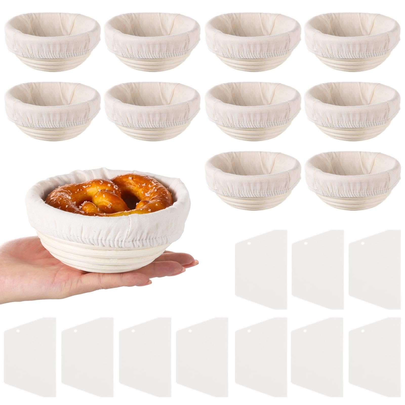 Artykuły do pieczenia chleba, okrągłe rattanowe kosze zabezpieczające na zakwas, 10 szt. kosze do pieczenia chleba, banneton, z wkładkami i skrobakami, miski do pieczenia piekarni