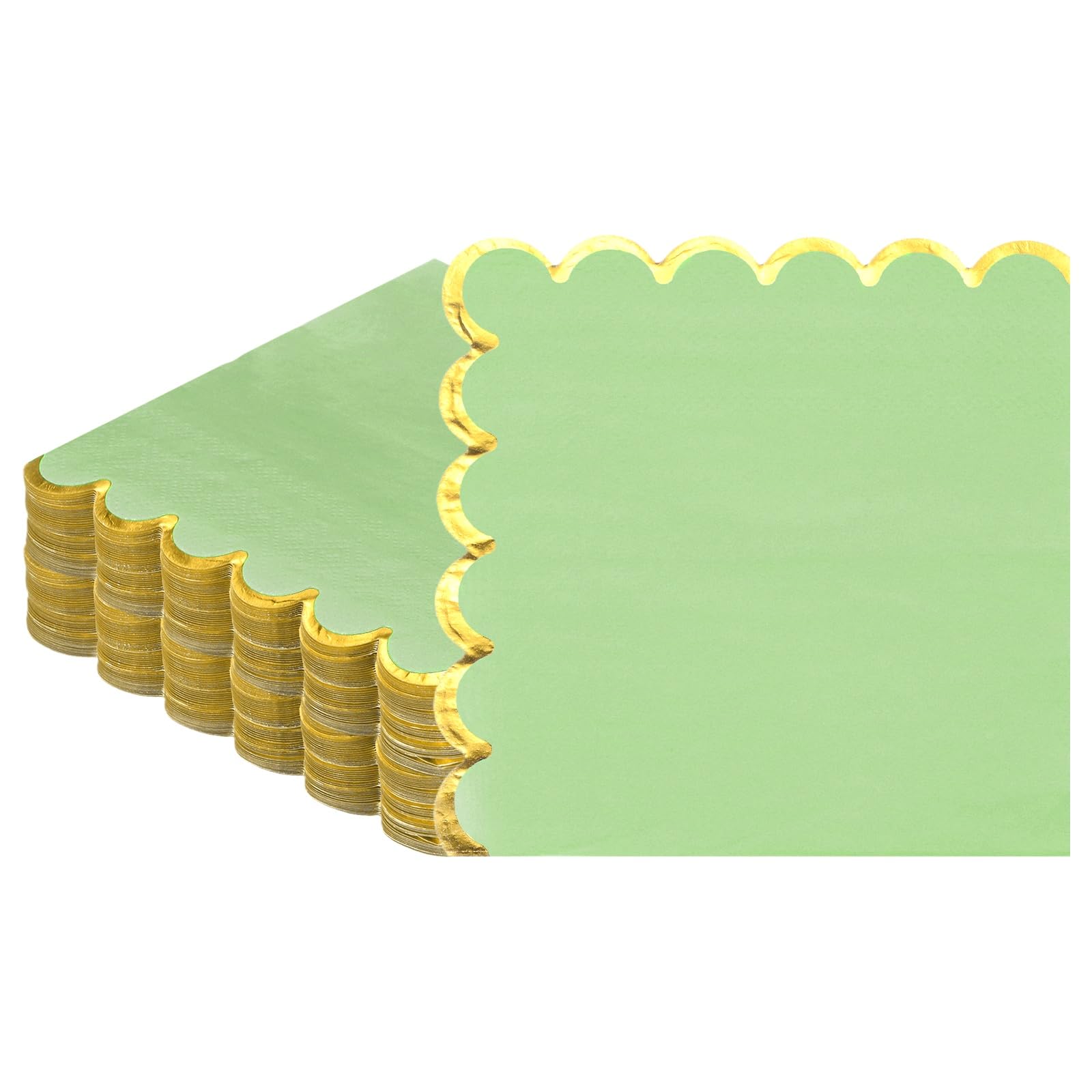 M METERXITY 100-Pack Scalloped Cocktail Napkins with Gold Foil Edge, Folded 5 x 5 Inches 2-ply Disposable Paper Party Napkins for Birthday Party/Wedding Bridal/Anniversaries [Matcha Green]