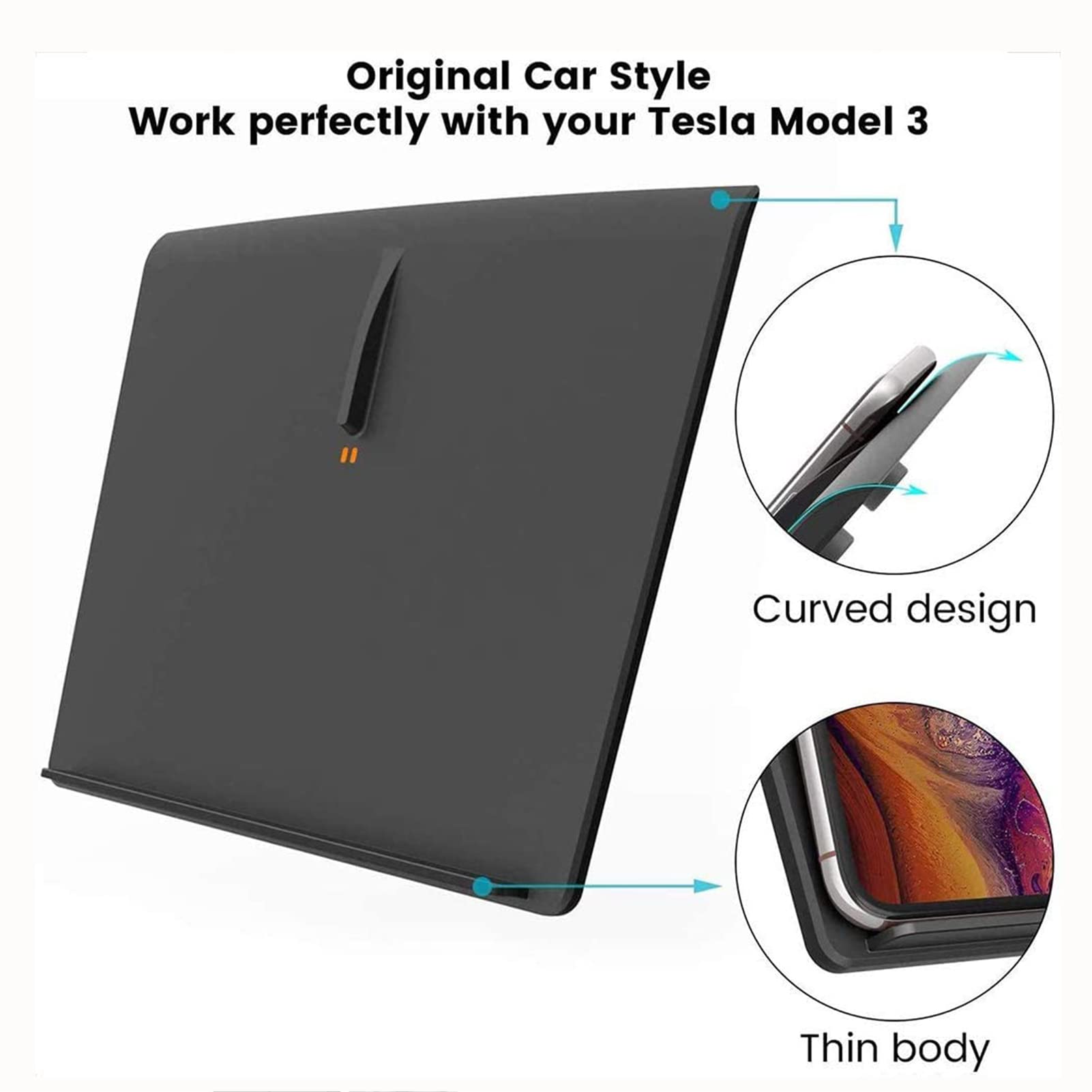 Nuovo Aggiornamento Caricatore per Auto Wireless per Tesla Model 3 (2017-2020),Tappetino Ricarica Veloce 15W,Caricabatterie Wireless Console Centrale Funziona con Telefoni Abilitati Qi