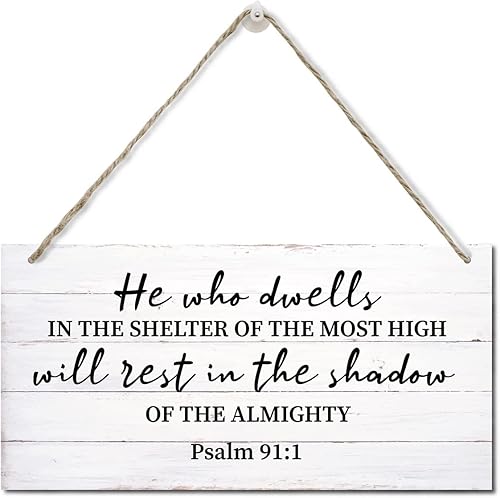 Salmos 91 - Letrero cristiano de decoración de pared, placa de madera impresa para colgar en la pared, letreros cristianos para decoración del