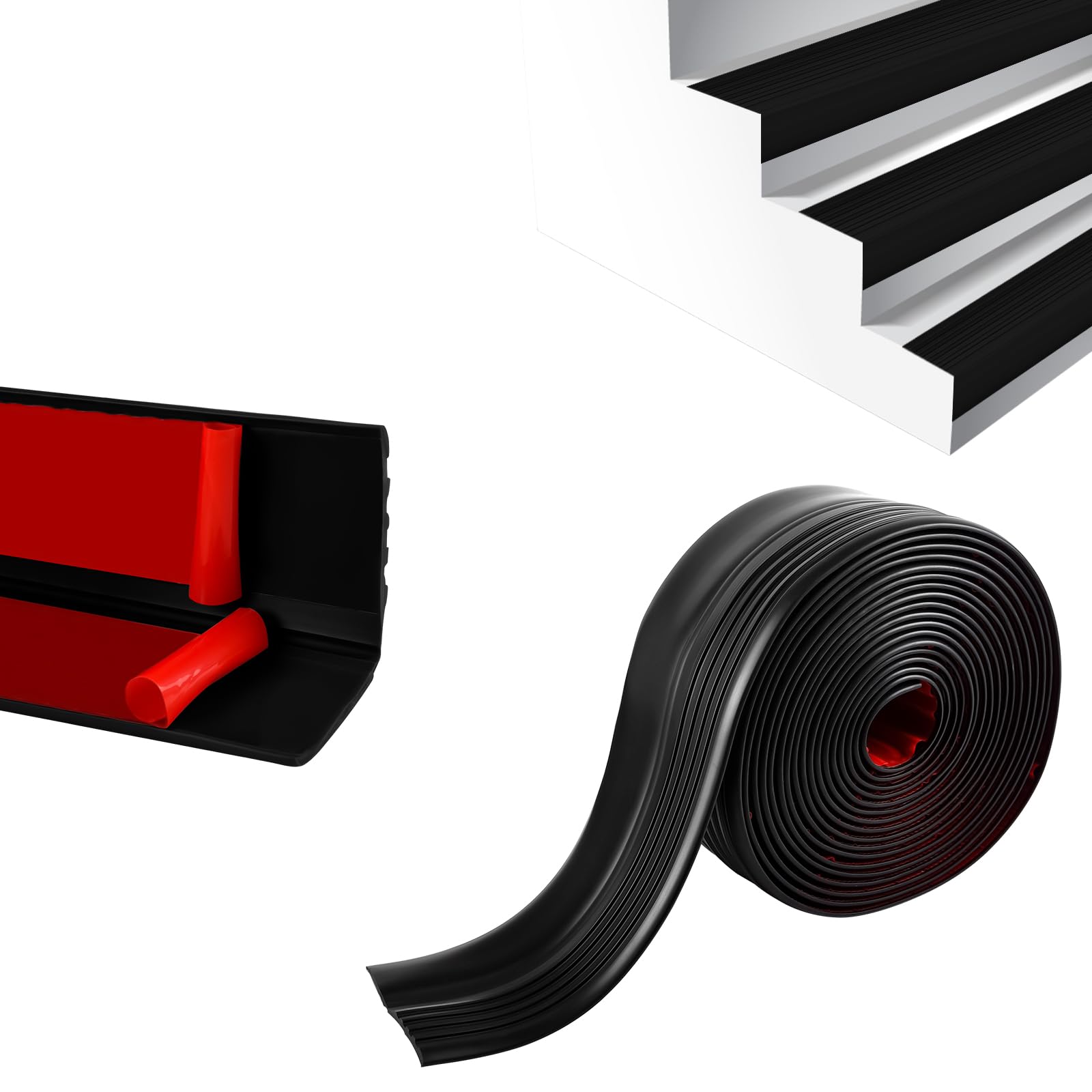 Befun 6M Stair Nosing Edge Trim, Anti Slip Stair Treads 50x48mm Black