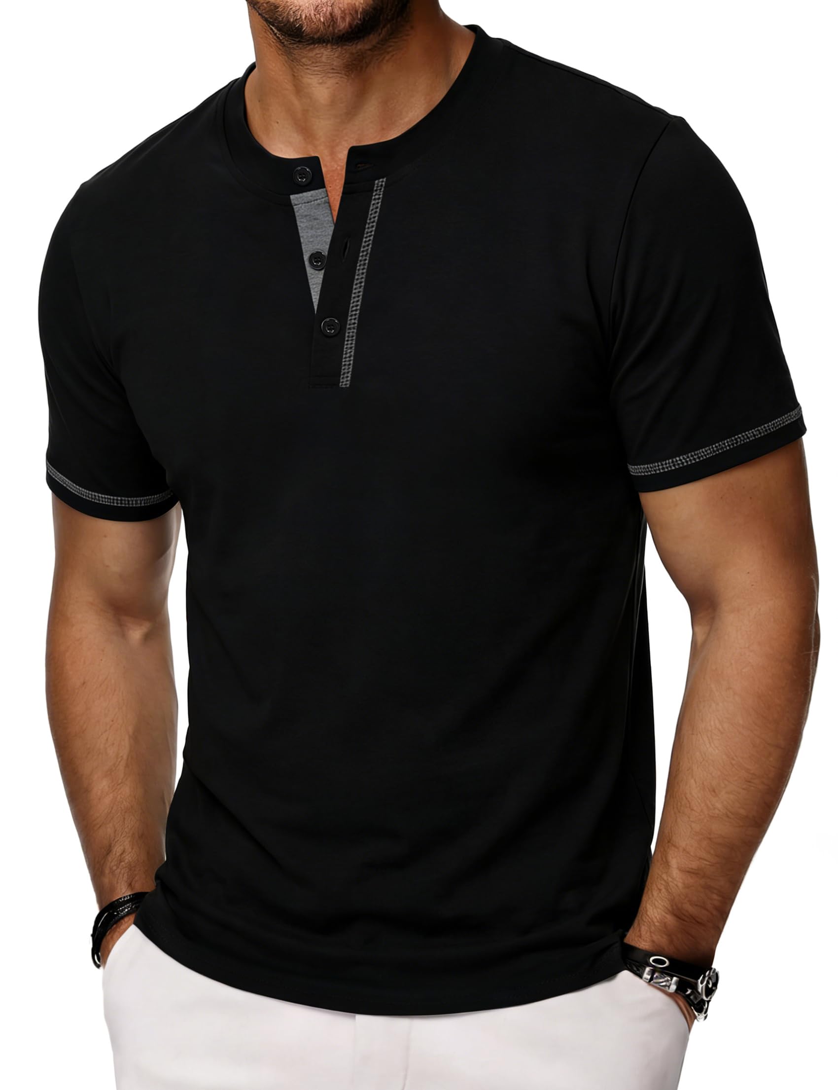 Wayleb Henley T Shirt Herren Kurzarm Sommer Shirt mit Knopfleiste Regular Fit Einfarbiges Casual Freizeit Oberteil S-3XL