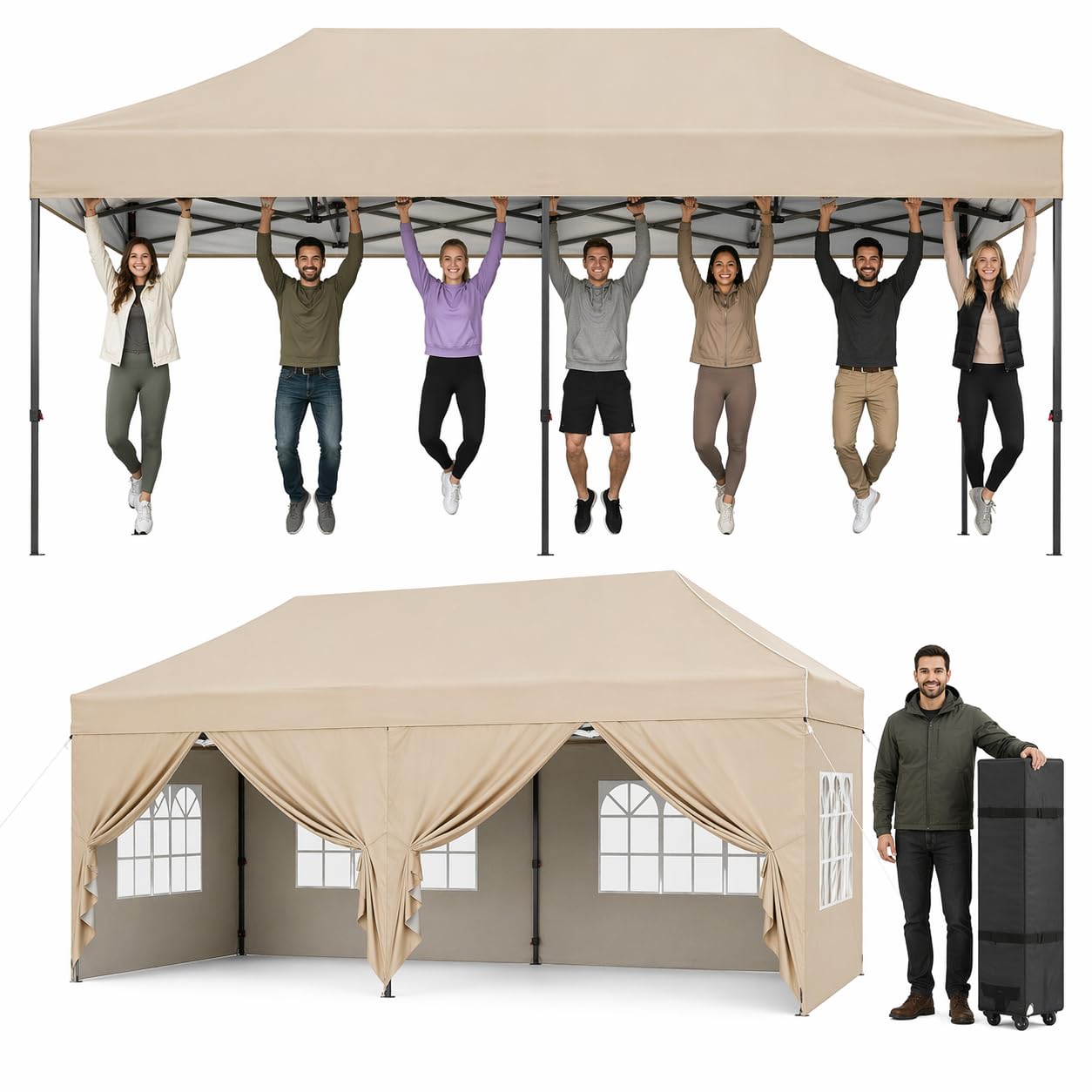 Aoxun Pop Up Gazebo 3m x 6m Heavy Duty with Sides 6x3 Waterproof Party Tent