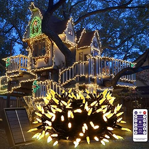 Solar Outdoor Christmas Mini Light String Extra Long 114Ft Christmas Fairy Lights Green Wire 300LEDs String Waterproof Xmas Tree Lights Timer Remote Auto On/Off Festive Decor for Patio,Gazebo,Yard Cover