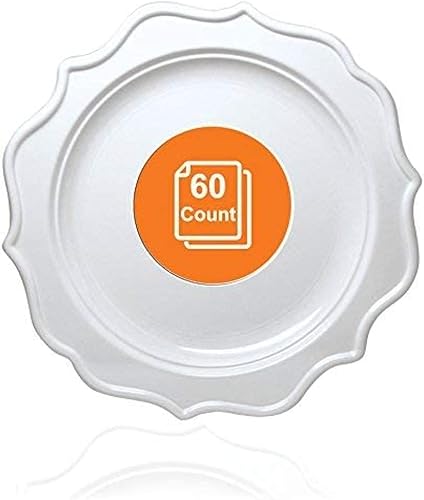 Vista 10 de Tiger Chef Juego de 60 platos redondos de plástico desechables con borde festoneado de color, incluye 60 platos llanos, plástico duro, sin BPA