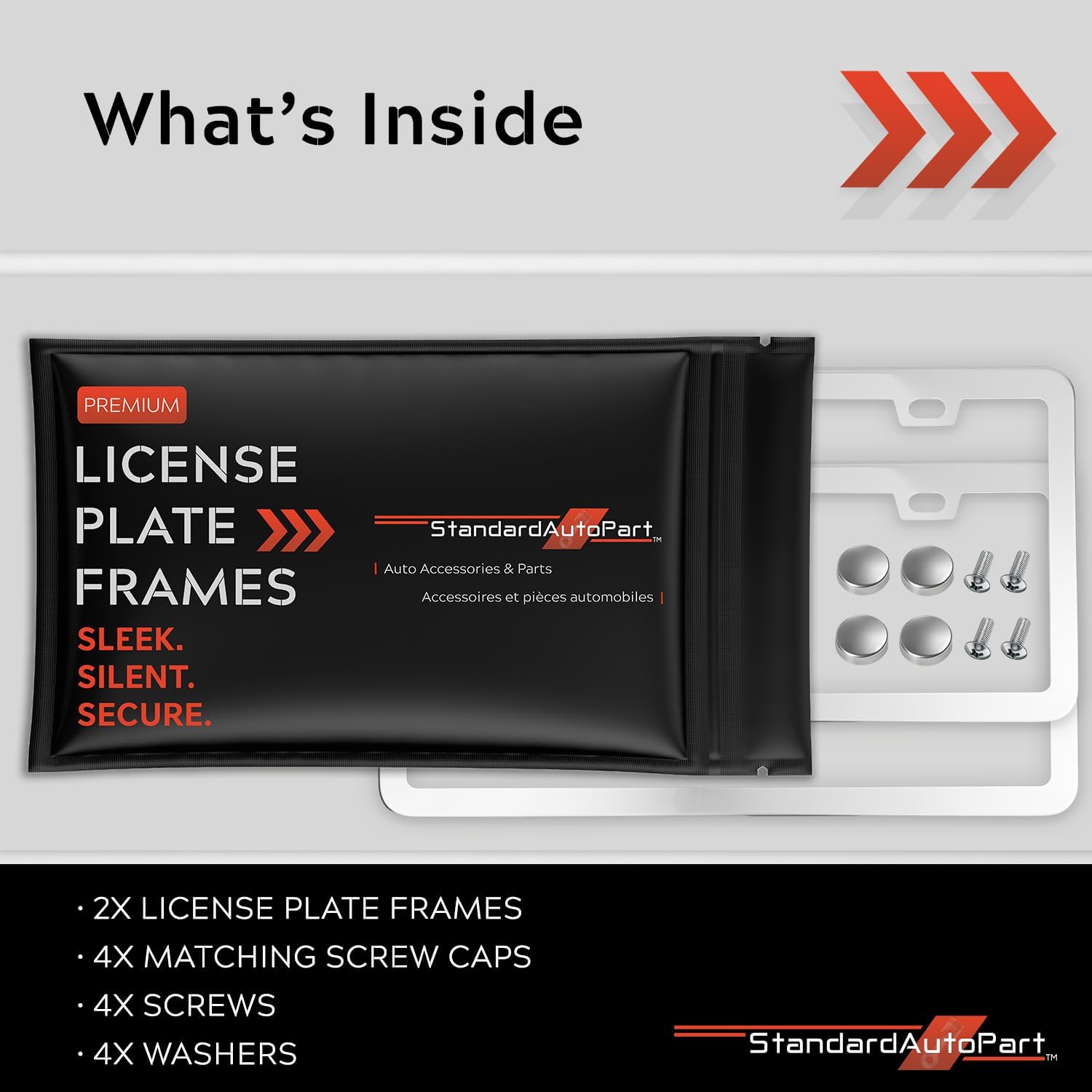 Premium Slim Chrome Polish Mirror License Plate Frames – 2 Pack, Rust-Free Stainless Steel & Rattle-Free, Street Legal, Universal with Screw Caps, Thin Metal Front & Rear Car Tag Holders Unisex