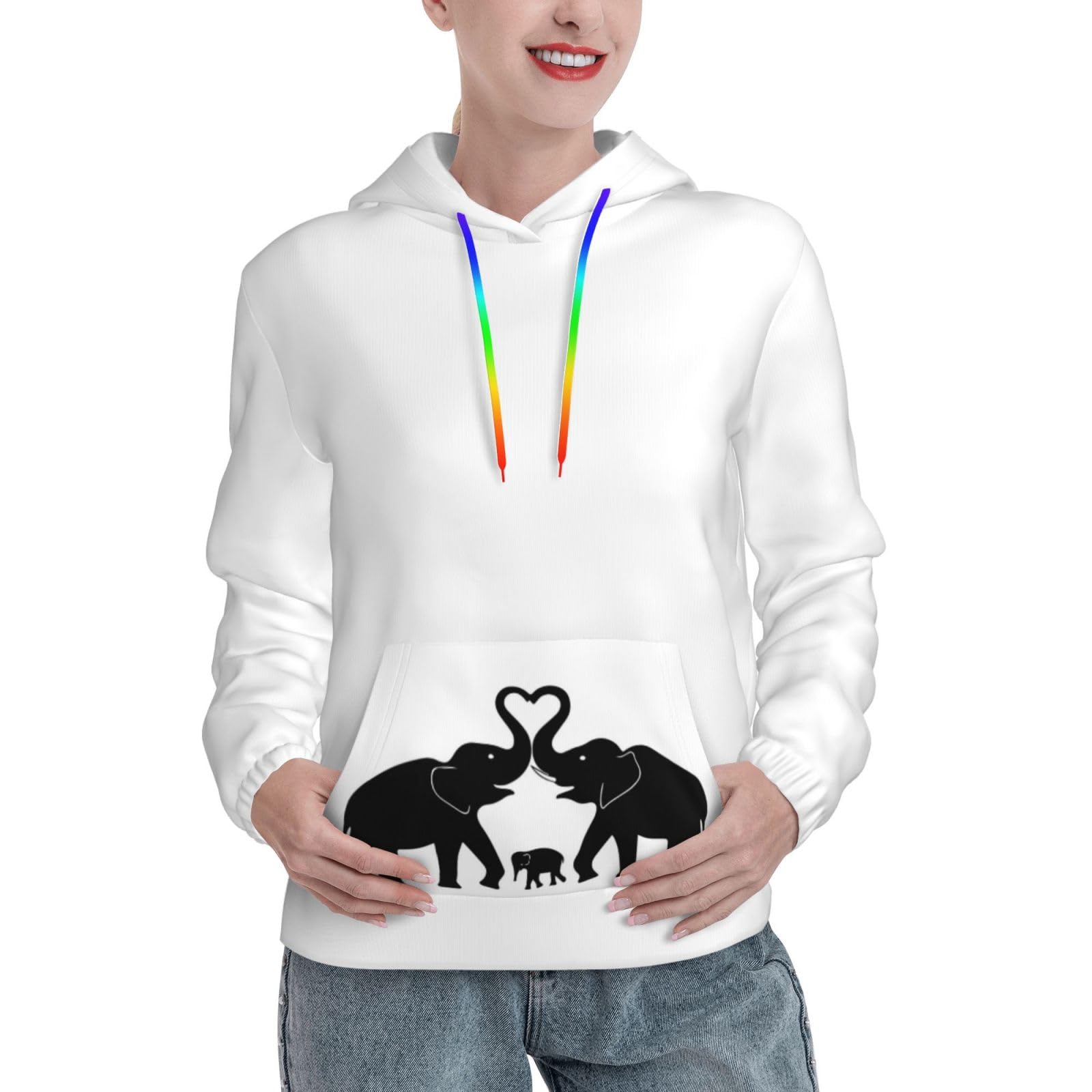 Froon Women's 3 D Graphic Old Elephant And Young Elephant Print Hoodie - Long Sleeve Hooded Pullover For Autumn Winter, Casual Sweatshirt With Kanga Pocket