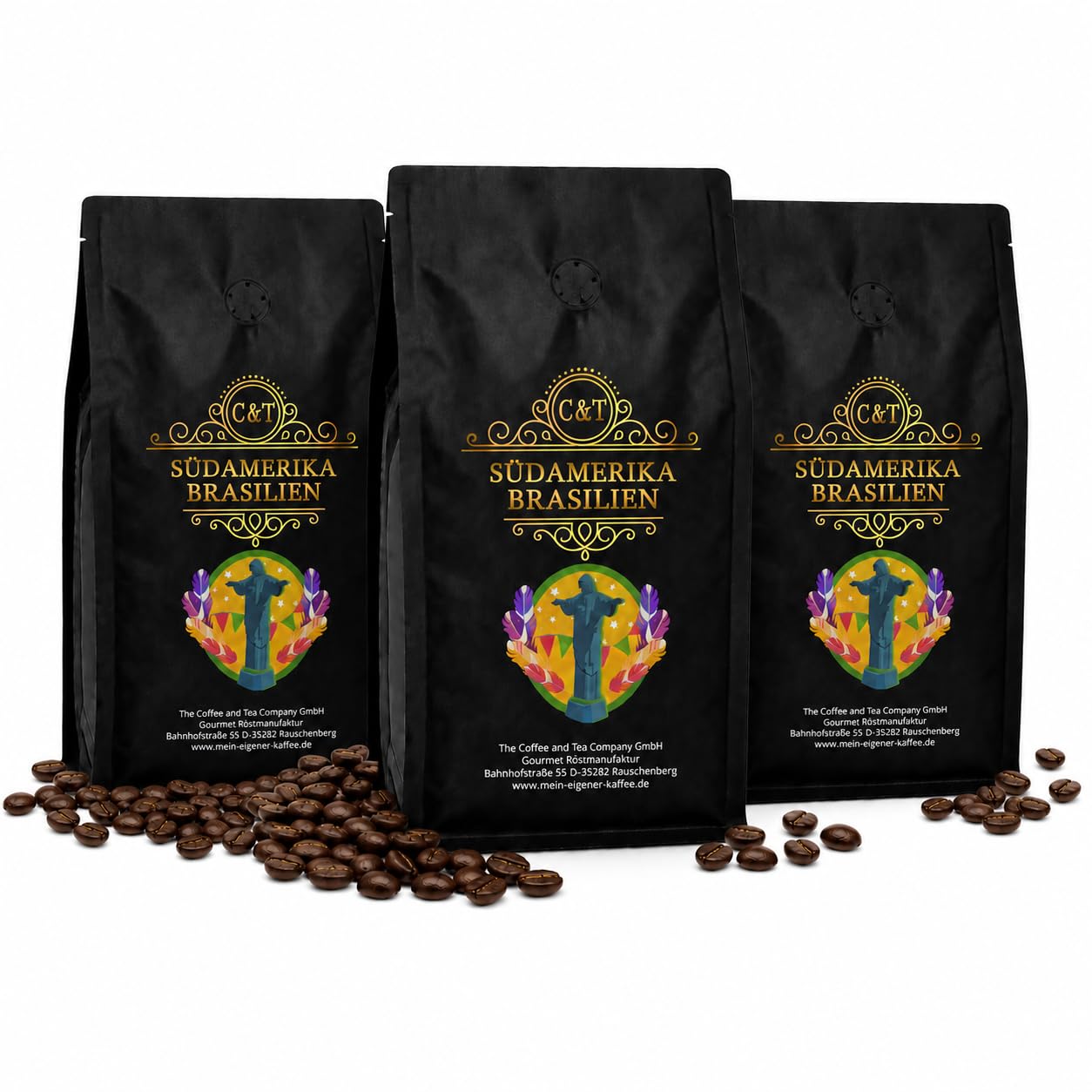C&T Spezialitätenkaffee aus Brasilien (3x1000g) | Single Origin Kaffee | 100% Arabica Kaffeebohnen | Schonende Trommelröstung | säurearm & frisch geröstet | Schokolade, Nuss & Karamell | Ganze Bohnen