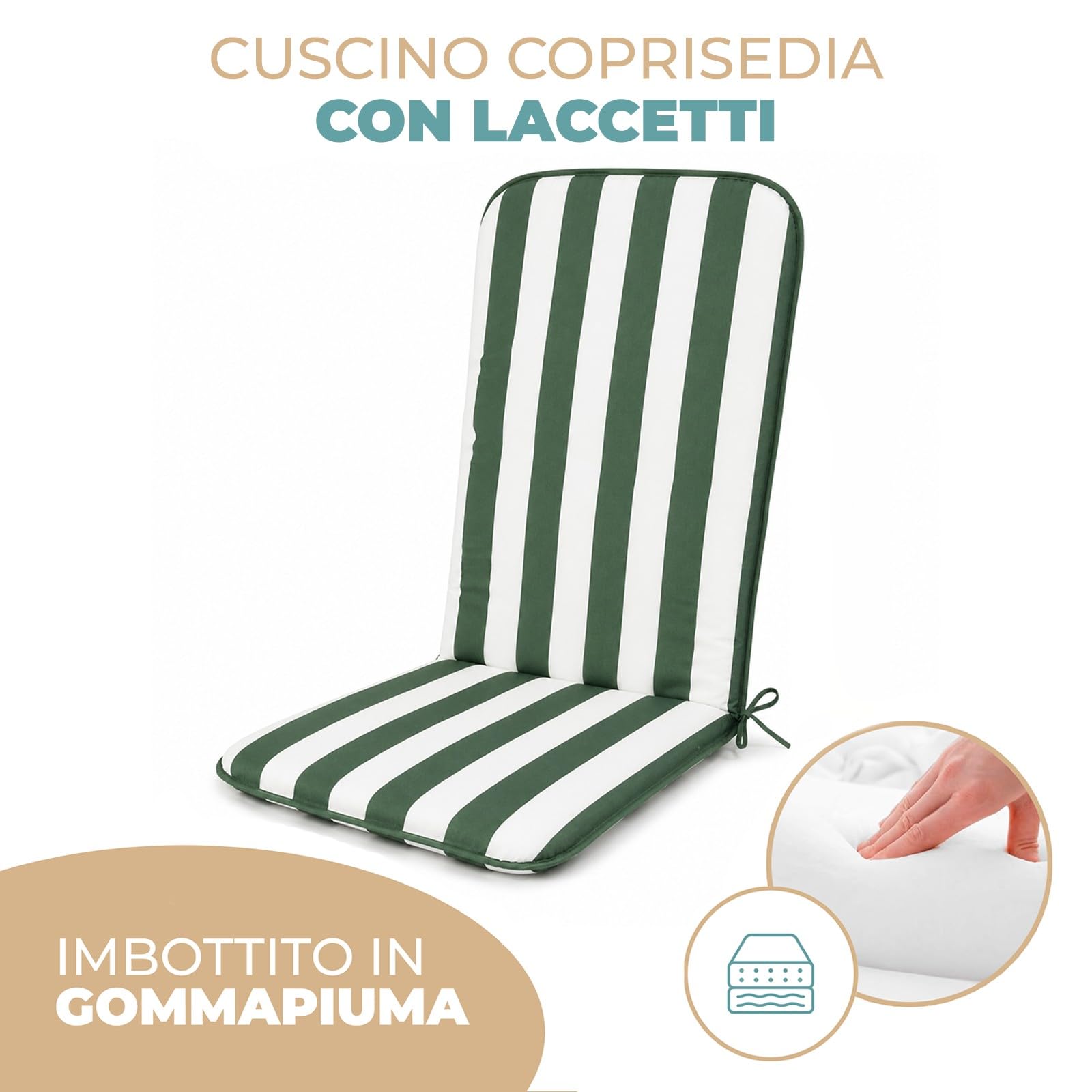 PARAMAISON Cuscino Sdraio 45x120 cm, Materassino per Sdraio Giardino e Piscina, Imbottito 3 cm, con Laccetti ed Elastico Antiscivolo, Universale per Esterno | Tortora