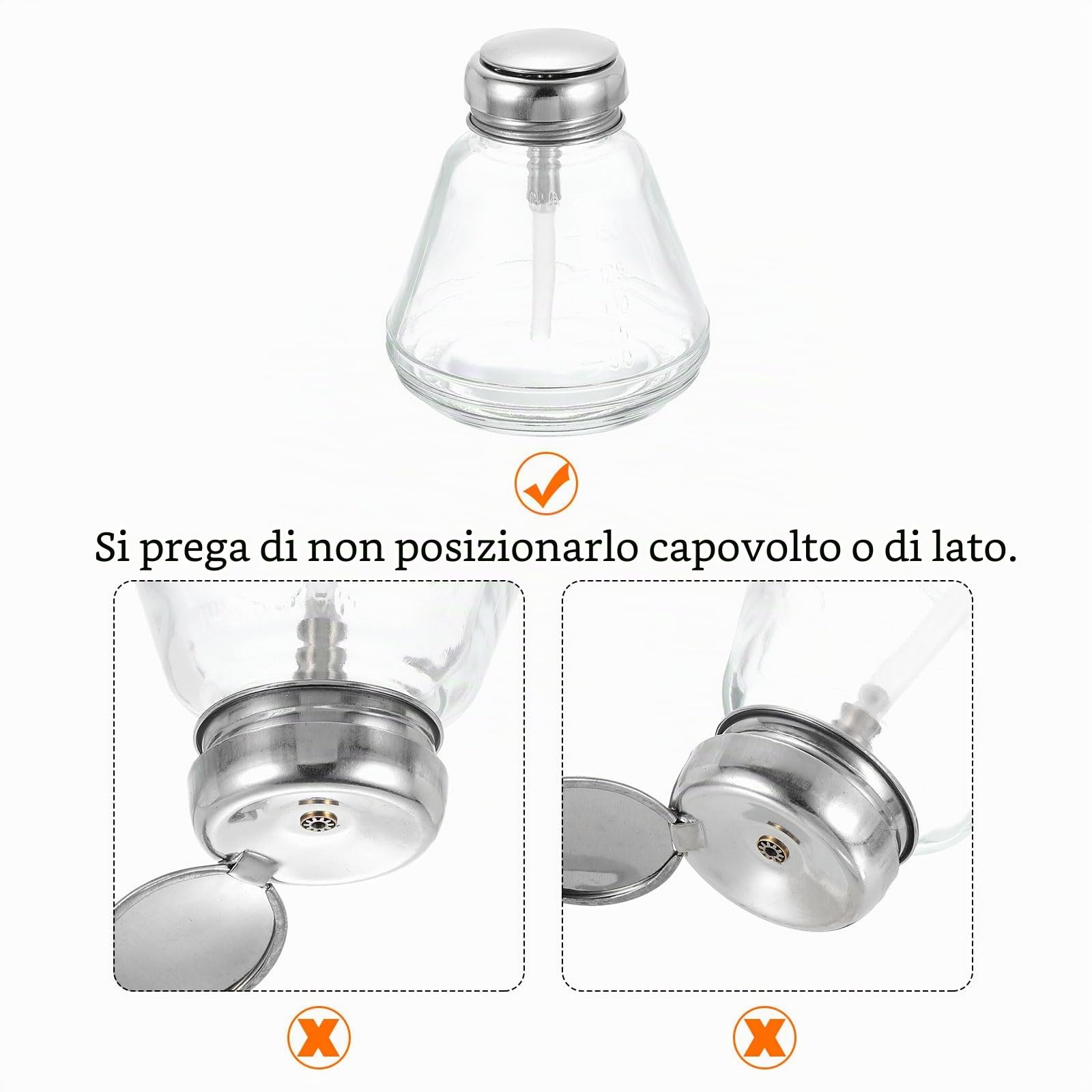 QUARKZMAN Dispenser Alcol Solvente 180ml(6.1oz) Bottiglia Pompa Liquida a Spinta Conica con Tubo Plastica e Nucleo Rame per Rimuovi Smalto Acetone