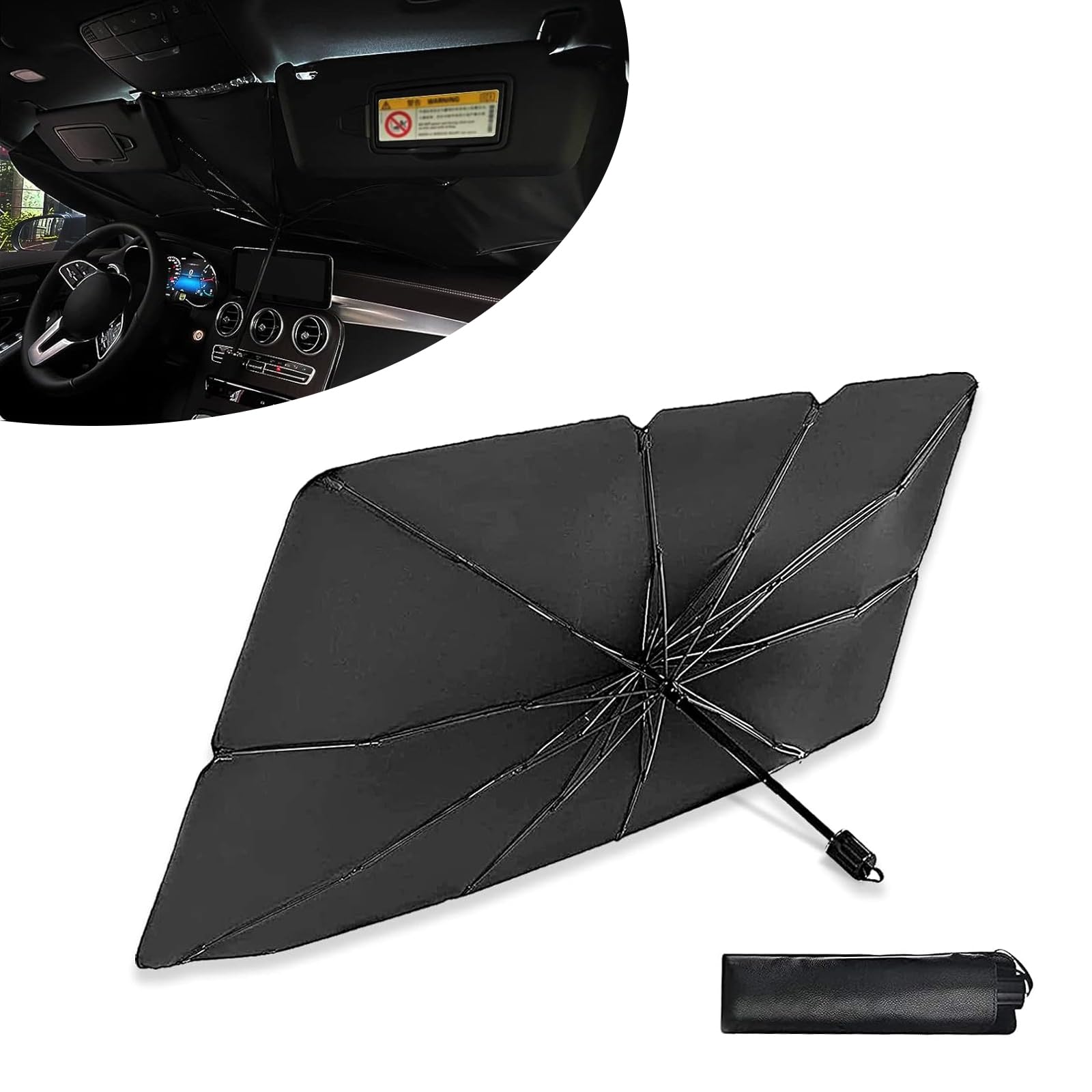 1 Pack Car Windshield Sun Shade Umbrell, 55" x 31" Portable Automotive Window Insulation Cover, Keep Your Vehicle Cool, Universal Windshield Blackout Panel (Silver #Without Opening Design)