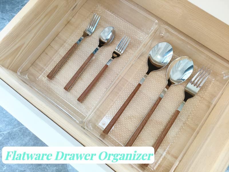 Miniatura 5 de NEETBU Paquete de 3 organizadores de cajones de plástico transparente para cubiertos y utensilios, cosméticos, herramientas de maquillaje, joyas,