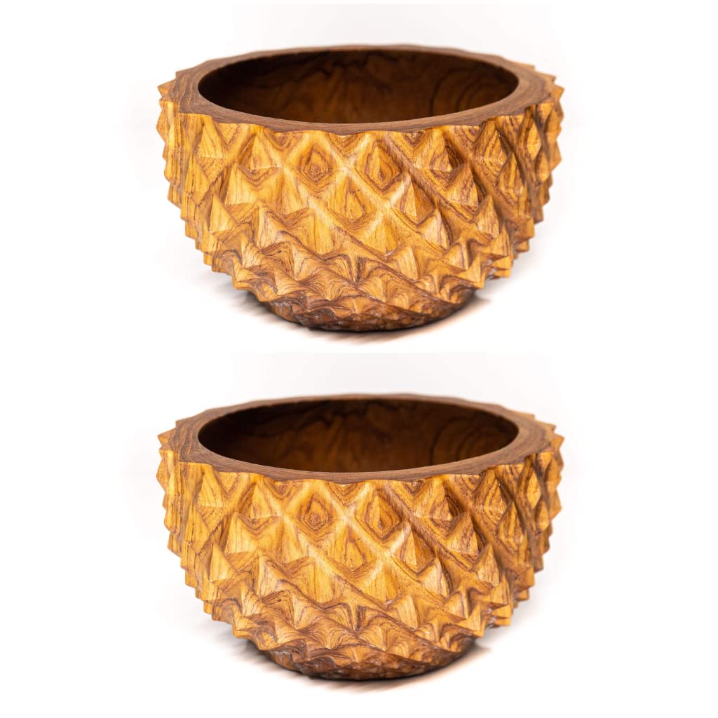 Rainforest Bowls Set of 2 6" Pineapple Javanese Teak Wood Bowls- Perfect for Everyday Use, Hot & Cold Friendly, Ultra-Durable- Exclusive Luxury Custom