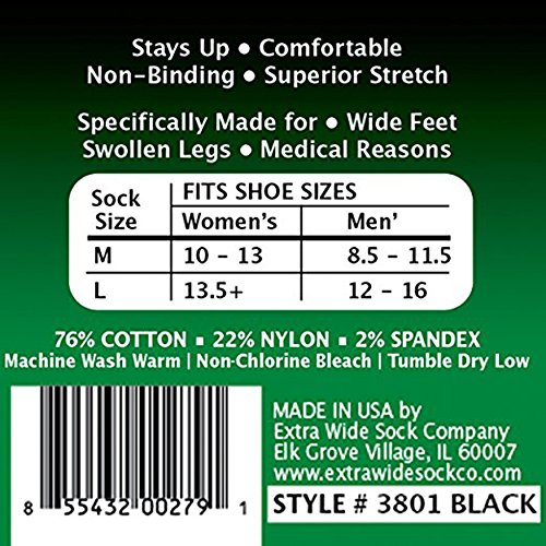 Extra Wide Lightweight Cotton Crew Comfort Fit Dress Socks (Pack of 3) Made in the USA3