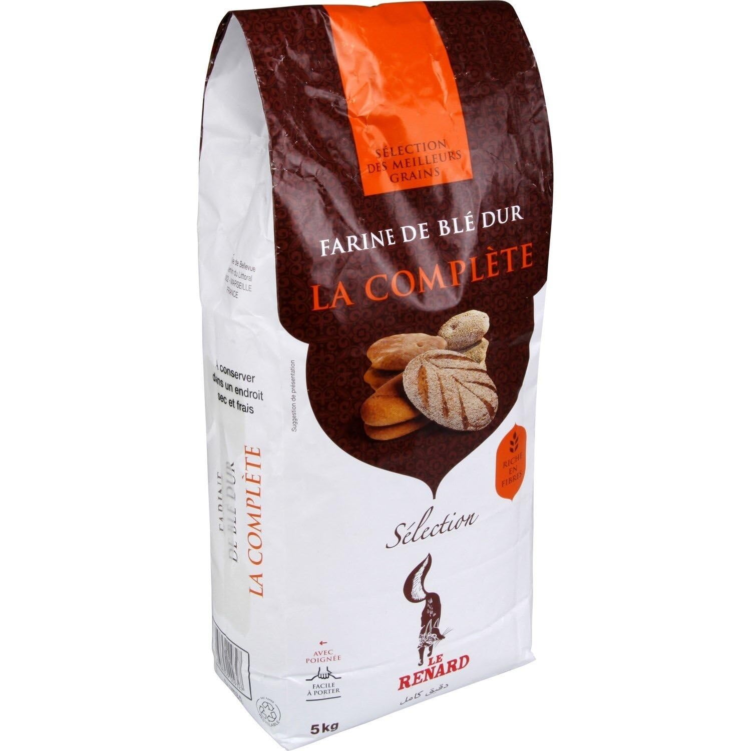 LE RENARD – Farine de Blé Dur Authentique pour Pains et Pâtes, Texture Fine et Souple (Sac 5 kg) - lot de 2 - Vendu par Lot