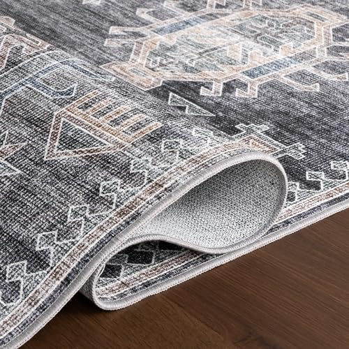 nuLOOM 5' x 8' Machine Washable Area Rug with Waterproof Spill Proof Surface, Non Slip Backing and Stain Resistant for Living Room, Bedroom, Kitchen, Dining Room, Philomena Charcoal