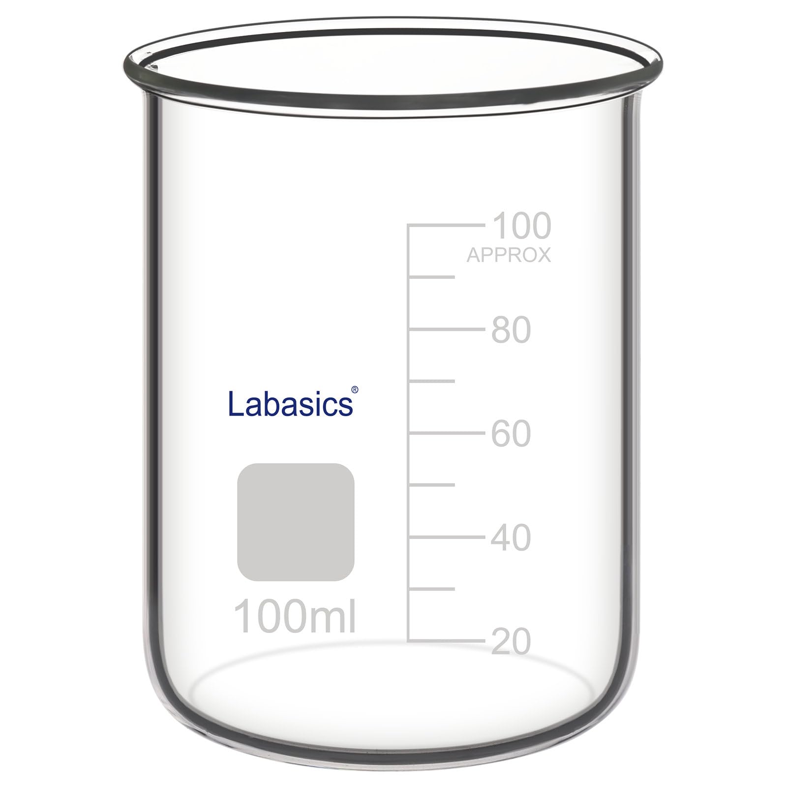 Labasics Becher in Vetro Borosilicato senza Beccuccio, Recipiente Resistente Agli Sversamenti per Miscelazione e Conservazione in Laboratorio, 100 ml