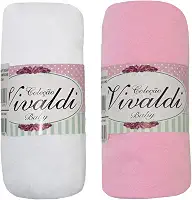 Lençol Avulso Bebe com Elástico Kit 2 peças Rosa e Branco Berço Americano 70cmX130cmX12cm