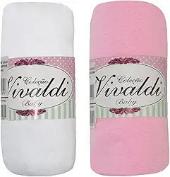 Lençol Avulso Bebe com Elástico Kit 2 peças Rosa e Branco Berço Americano 70cmX130cmX12cm