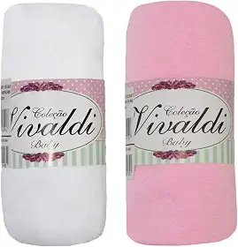 Lençol Avulso Bebe com Elástico Kit 2 peças Rosa e Branco Berço Americano 70cmX130cmX12cm