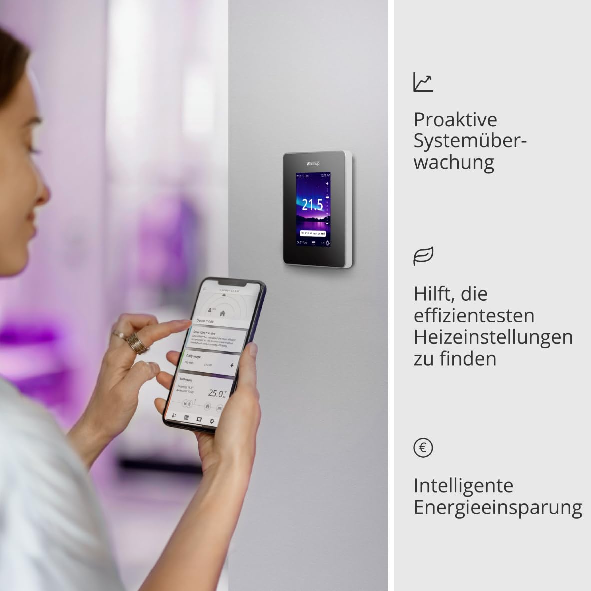 Warmup 7iE Thermostat | WiFi Smart Wired mit Smartcare | Fußboden- & Heizungssteuerung | Einzelzone | Matter Technology | Installation erforderlich | Onyx Schwarz