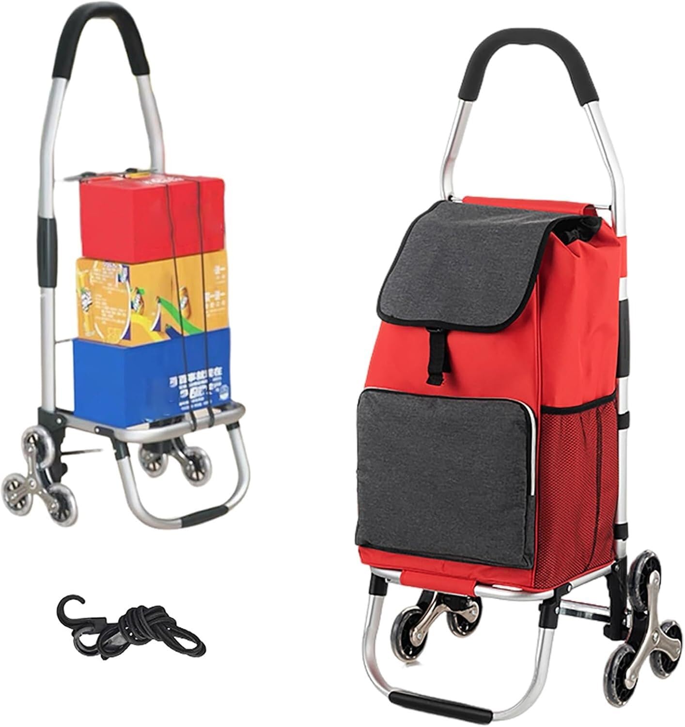 Folding Grocery Trolley, Stair Climbing Cart, Lightweight Shopping Cart with 40L Capacity for Easy Transport – Ideal for Groceries and Errands(Red)