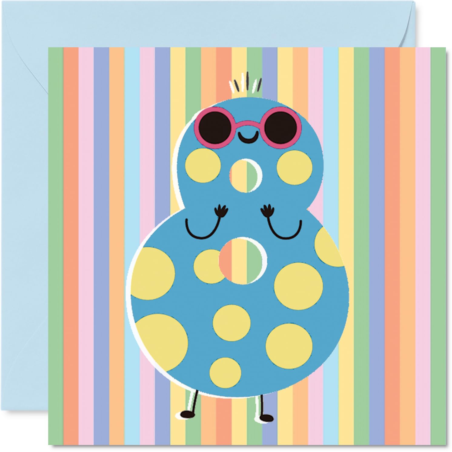 8th Birthday Card - Cute Pastel Numbers - Happy Birthday Cards for 8 Year Old Boy Girl Age 8 Girls Boys, 145mm Bday Greeting Card