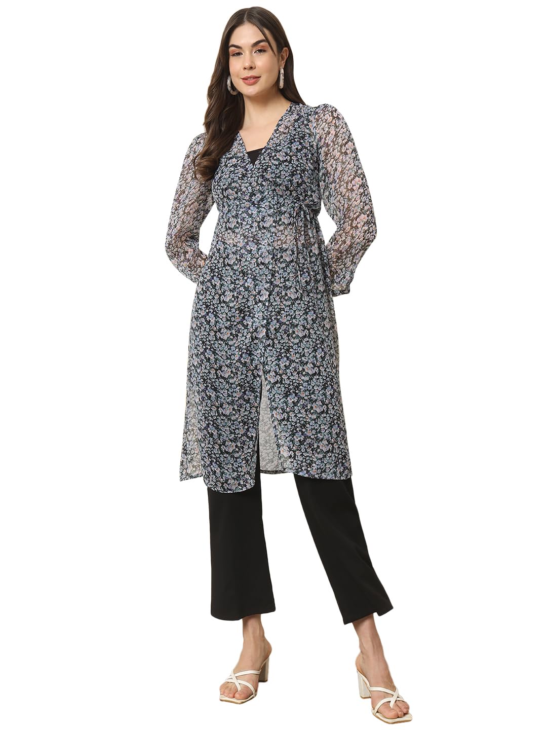 trend arrest.ed Women's Long Printed Shrug | Lightweight Sheer Layer with Tie-Up Waist | Full Sleeve Cover-Up for Casual, Beach & Daily Styling-picture-22