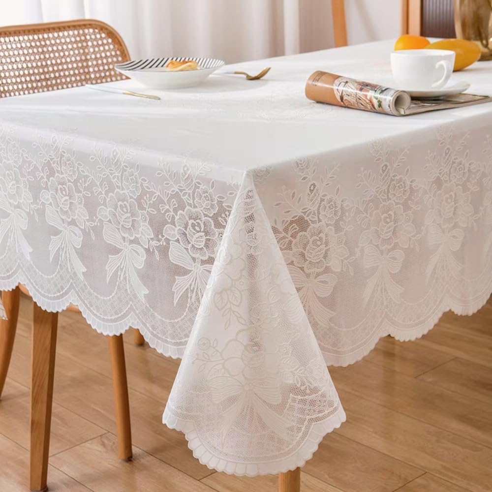 Tovaglia Rettangolare Trasparente In PVC Con Bordo In Pizzo | Impermeabile E Antiolio 120x180 Cm