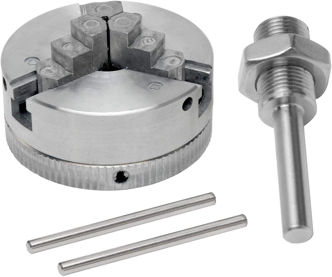 Z011 3-Jaw Lathe Chuck, Mini Lathe Chuck with Connecting Rod and Short Sticks, Self Centering Wood Turning Chuck, Power Lathe Accessory