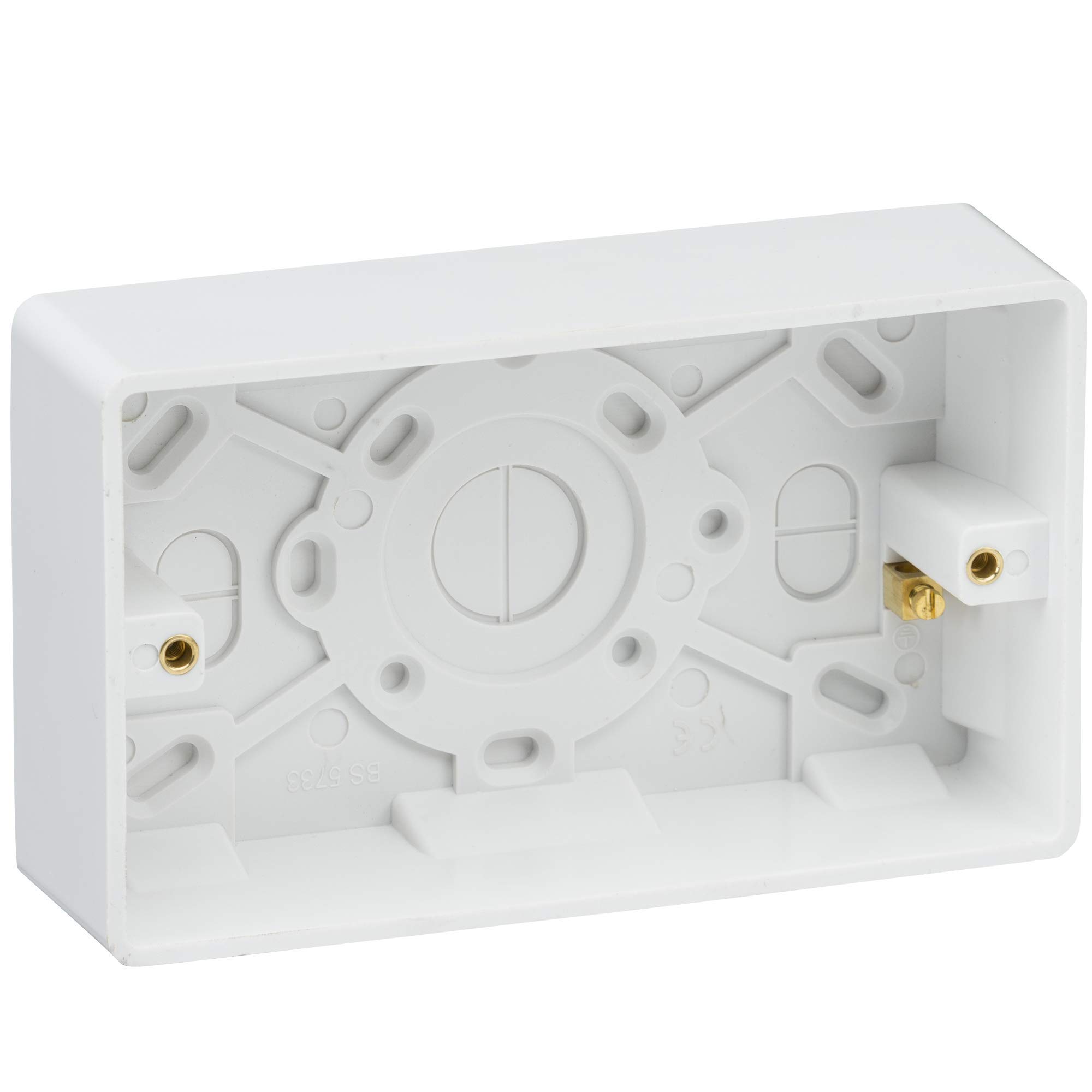 Knightsbridge CU1800 Standard Square White Plastic, Pattress Box - Double 35mm, Curved Edge