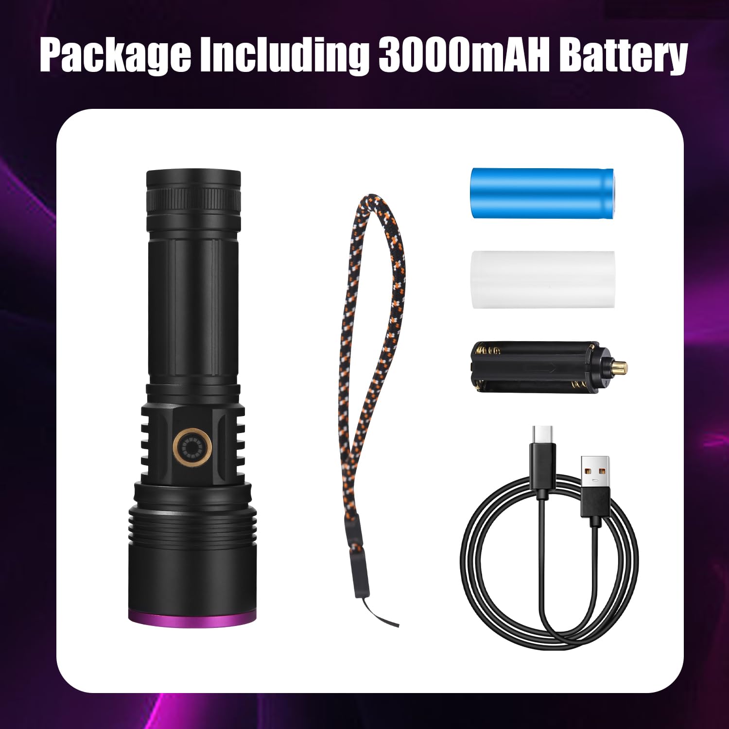 Azyvum UV Taschenlampe 20W,USB Aufladbar Schwarzlicht Taschenlampe,365nm UV Lampe Für Bernstein,Epoxidharz,Erkennung von Haustierurin,Mineralien,Reisen,Flecken für Hunde und Katzen