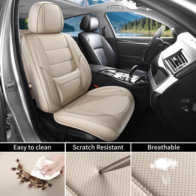 Car Seat Covers Full Set Fit for Toyota RAV4 Hybrid 2016-2025 2026 , Premium Faux Leather Waterproof Car Seat Protectors with Lumbar Support, Breathable Anti-Slip Easy to install (Beige,Full Set)