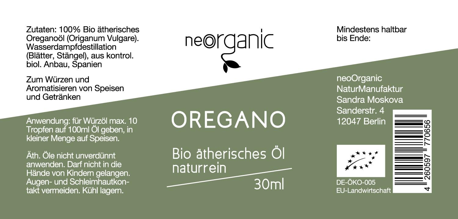 Olio di origano biologico con 80% carvacrolo, alimento certificato orale, olio essenziale biologico al 100% naturale, 30 ml, il vero origano - Origanum Vulgare