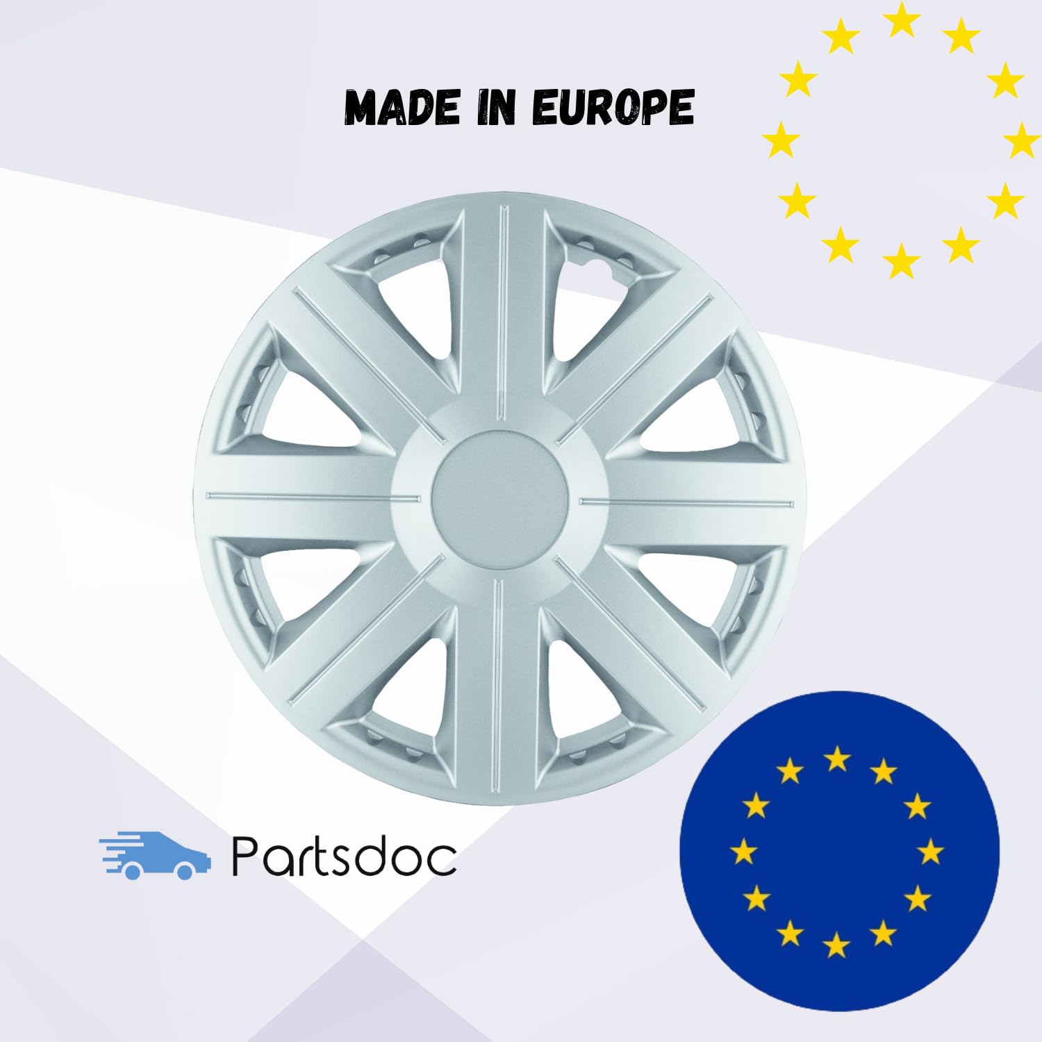 Cosmos – Enjoliveurs de Roues 14 Pouces, Universels, Set de 4, Couleur Argent, pour Voiture et Jantes en Acier, Fabriqué en UE