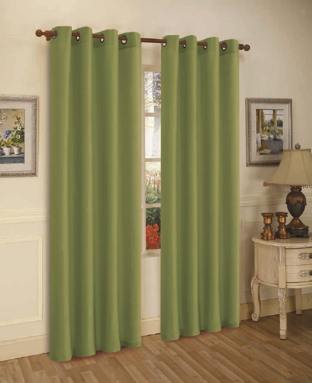 J&V TEXTILES 2 panele solidne przelotki sztuczny jedwab zasłony okienne kurtyna obróbka o długości 213 cm (zielona) *