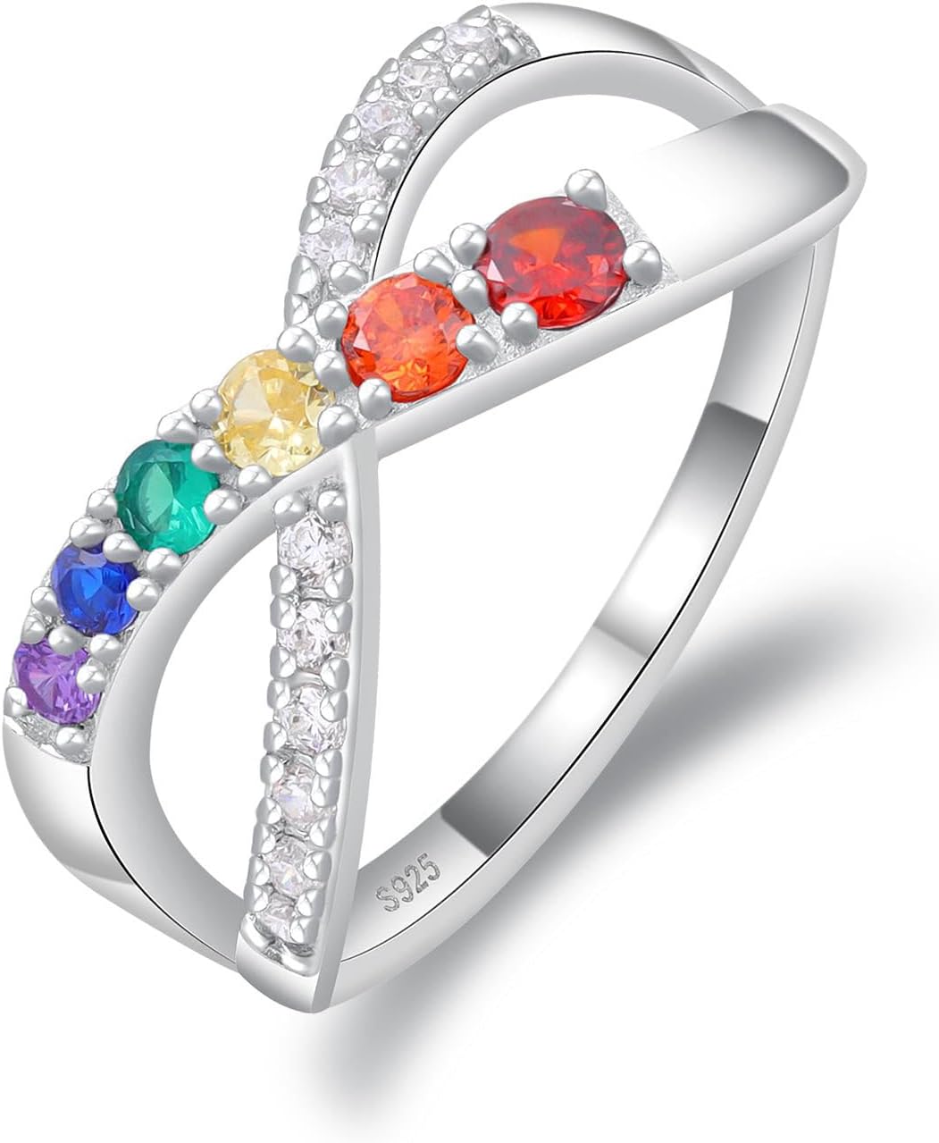 Tufency Rainbow Pride Ring for LGBTQ - 925 Sterling Silver Hypoallergenic Infinity Colorful Ring LGBT Jewelry Gifts for Men Women Pride Month Thanksgiving Christmas Size 6-10