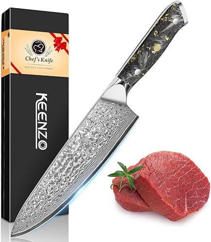 Miniatura 1 de Cuchillo de chef de Damasco de 8 pulgadas, juego de cuchillos de cocina profesional, cuchillo de Damasco afilado. Cuchillo de cocina de acero