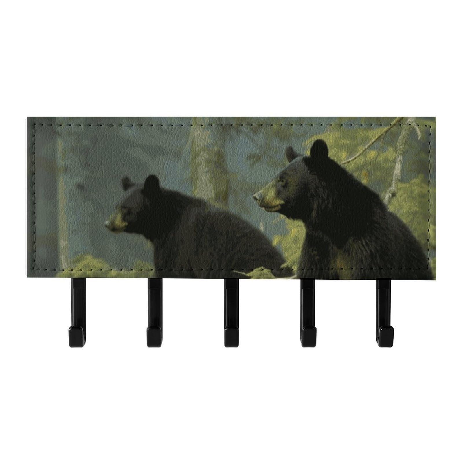 QMNLKH Black Bears Wall Mounted Key Rack for Home, No Drilling Key Holder with 5 Hooks, Self Adhesive Keys Chain Organizer for Hallway, Keys Hanger Shelf for Office, Doorway Black