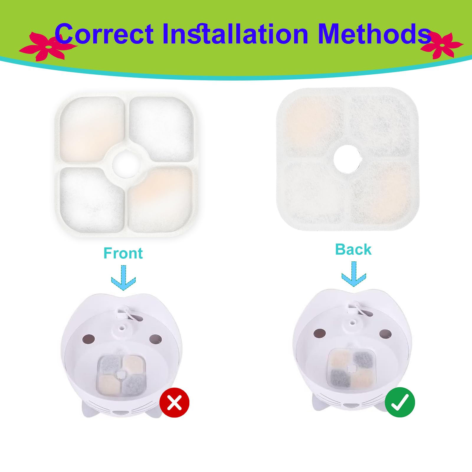 Filtro de fuente de agua para gatos, filtros de fuente de gato de repuesto para fuente de agua PIXI para mascotas, paquete de 12 filtros de fuente de mascotas, 3 mangueras de bomba