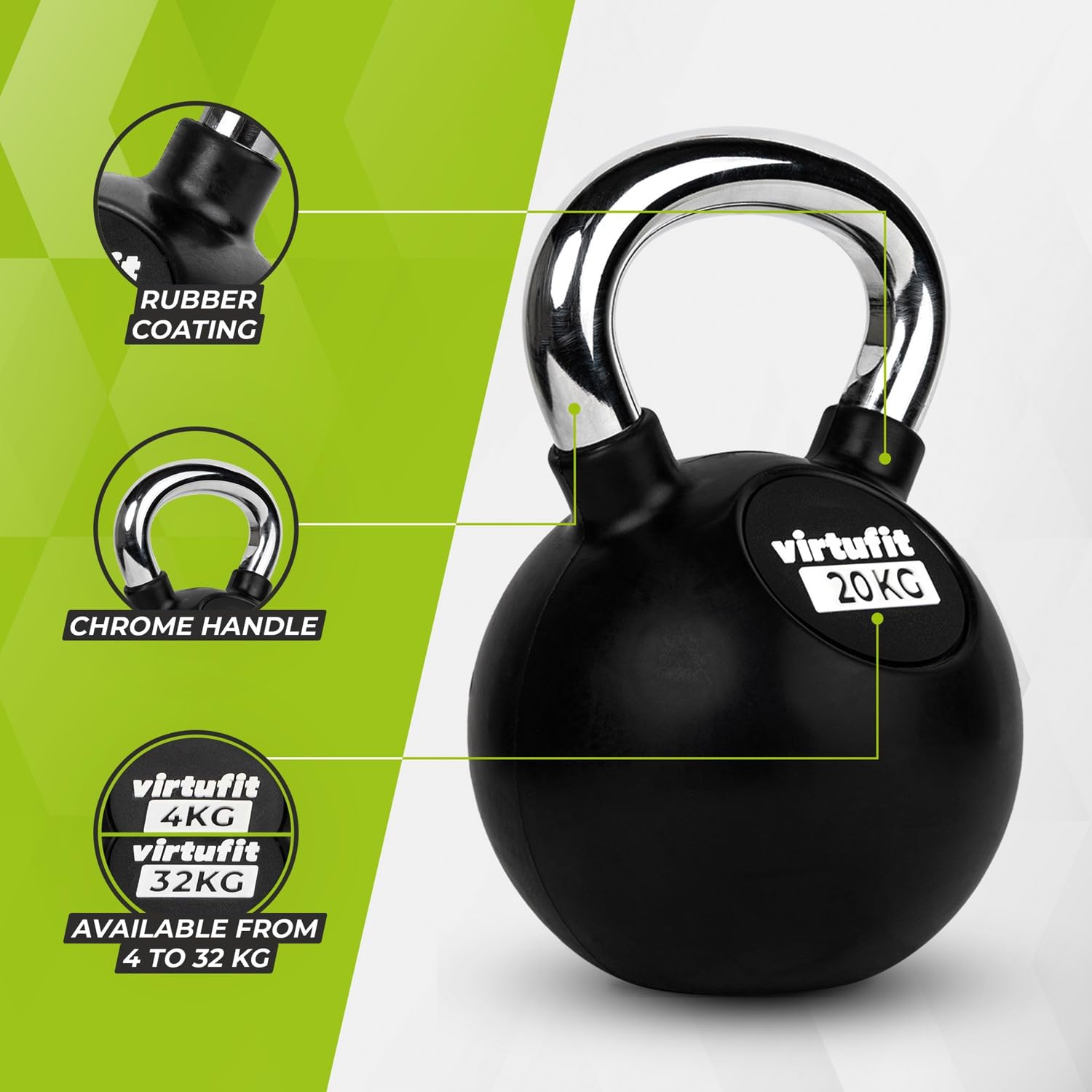 VirtuFit Gumowe hantle kettlebell 4 kg do 32 kg (20 kg)