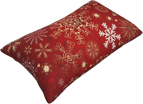 Miniatura 6 de Fundas de almohada de Navidad de 12 x 20 pulgadas, almohadas de copos de nieve dorados y rojos de Navidad para sofá, fundas de cojín decorativas