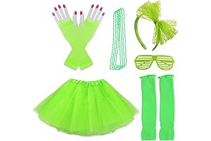 Neon Glow Party Outfit Kids Girls 1970s 1980s Fancy Costume Accessories and...