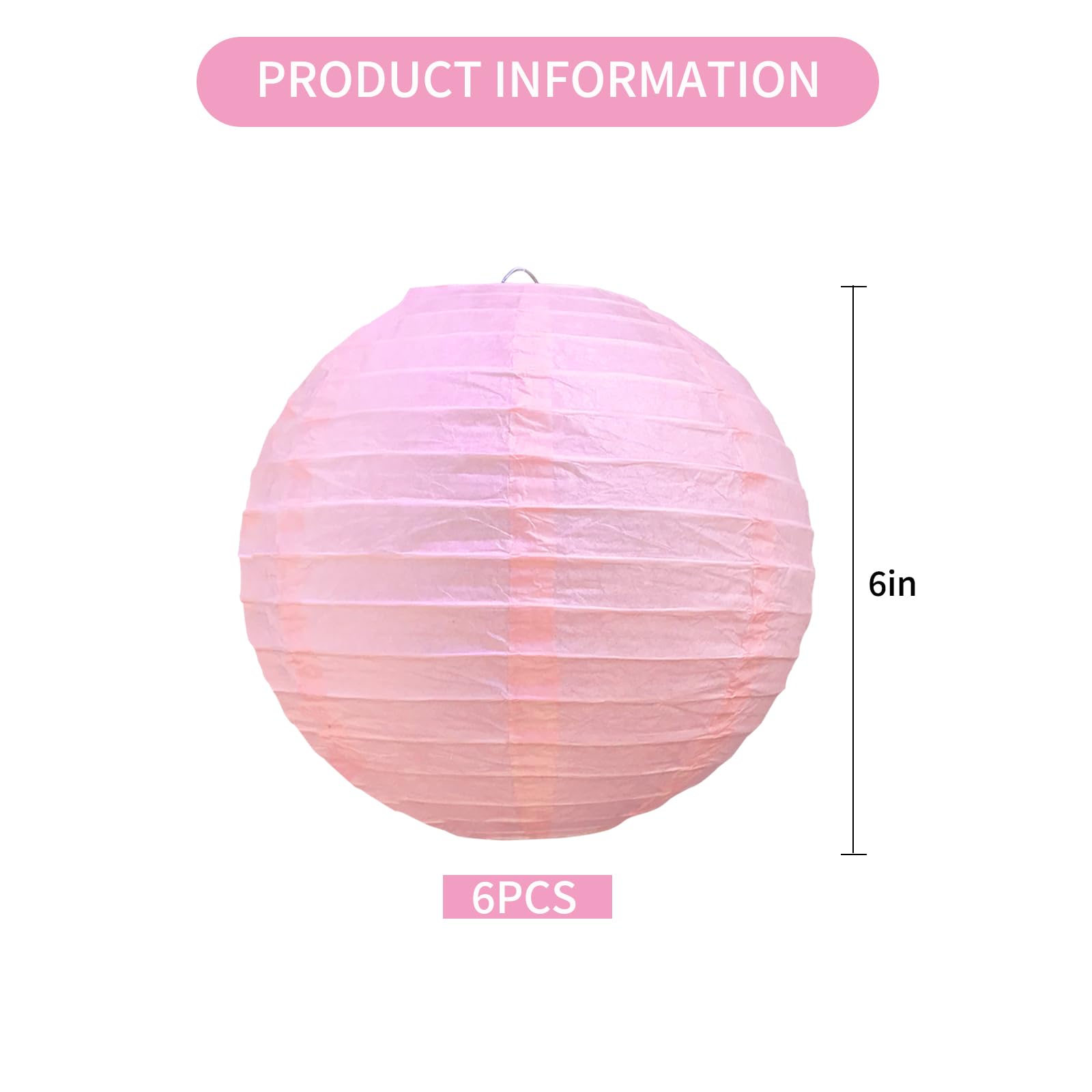 BEISHIDA 6-Inch Pink Round Paper Lanterns Hanging Decorative Chinese Paper Lanterns Lamp for Valentine Birthday Wedding Party Decoration and Baby Bridal Shower?6 Packs?